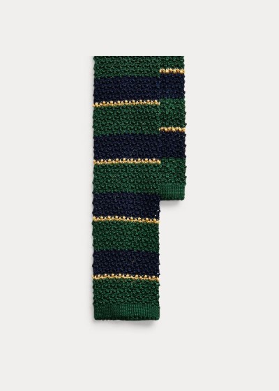 Corbatas Polo Ralph Lauren Hombre Verdes / Azul Marino / Dorados - Striped Knit Silk - ZTXNG4216